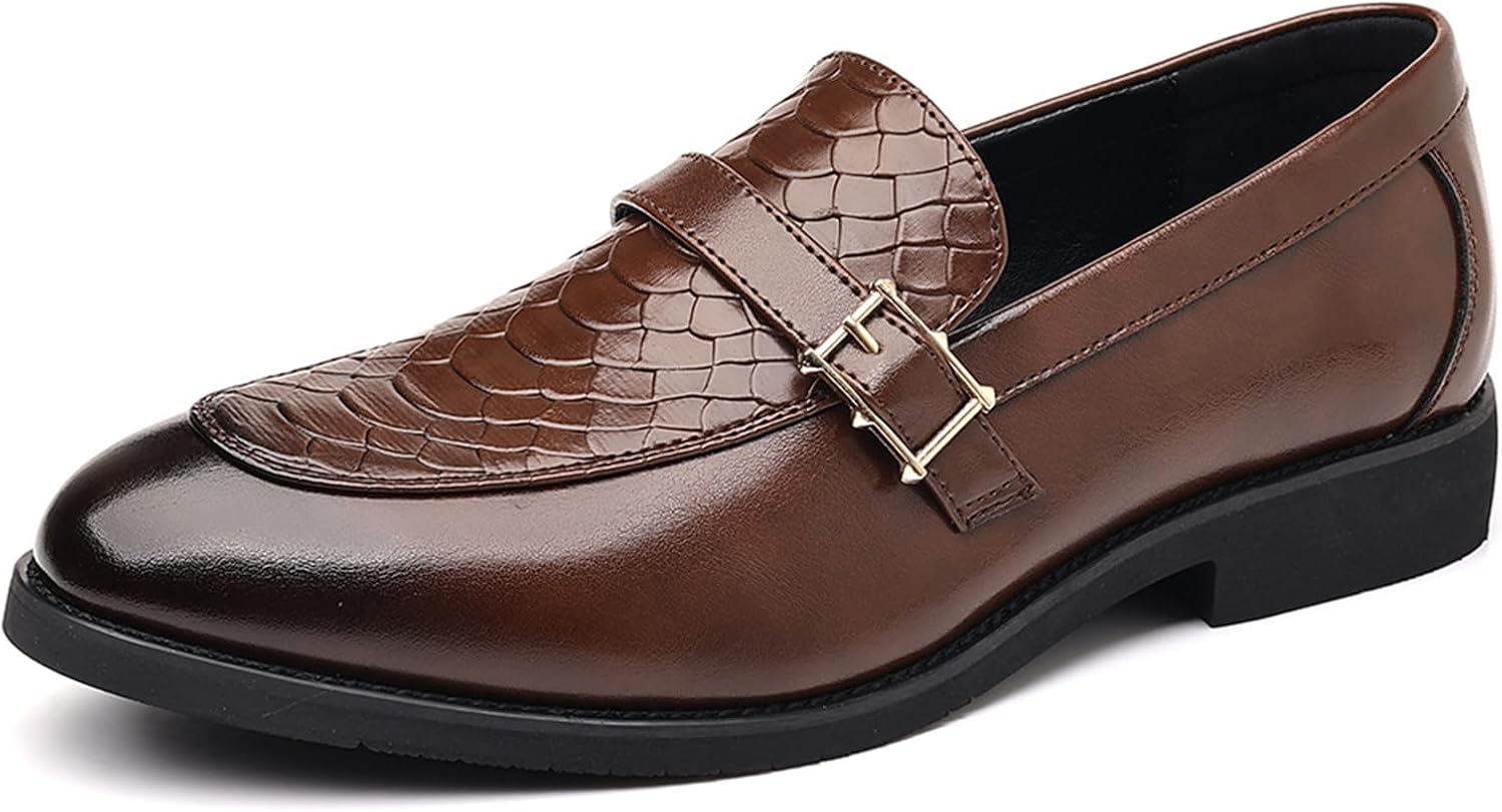 

Мужские кожаные лоферы с массивным каблуком, принтом, модной металлической пряжкой, удобные, на плоской подошве, с круглым носком, для работы, офиса, свадьбы и повседневного делового стиля Bangteuo, коричневый
