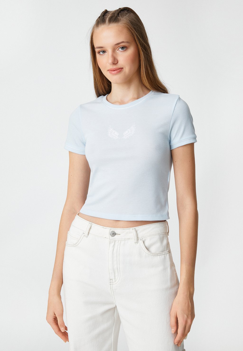 

Футболка с принтом CROP CREW NECK SHORT SLEEVE Koton, синий