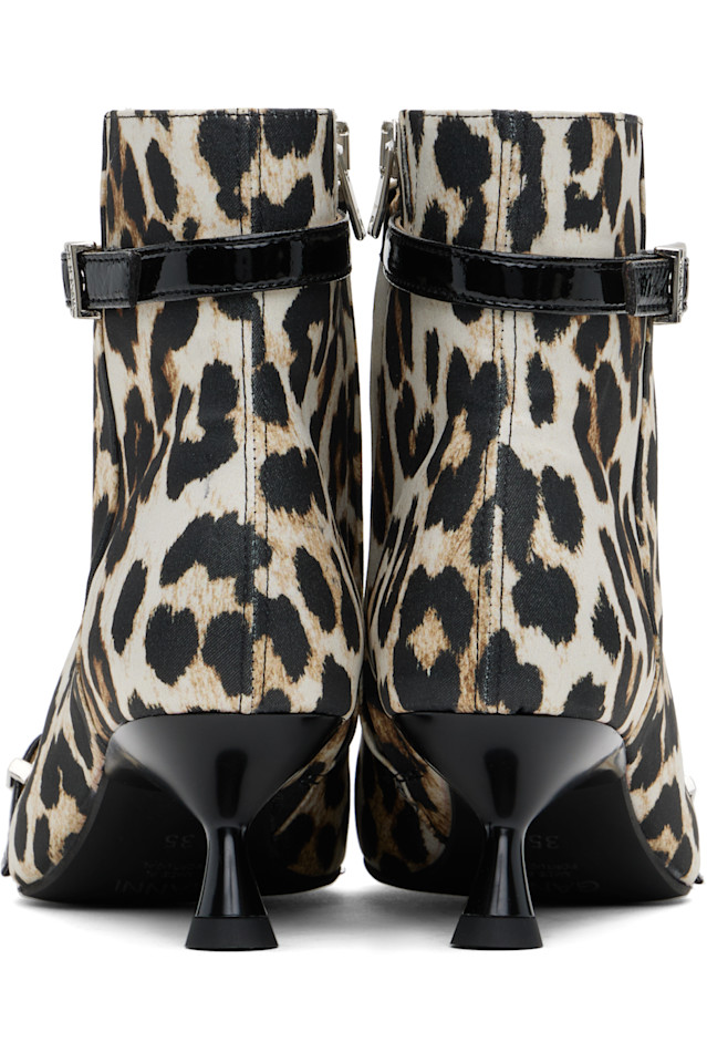Сатиновые ботильоны с отверстиями для шнуровки на каблуке kitten heel Ganni, цвет leopard — фото 2