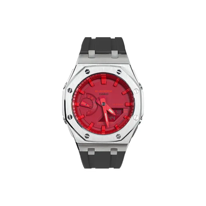 

CASIO Часы Unisex Liquid Crystal/Analog Dual Display Series 44mm Red Watch, Red Dial Silver Case Black Strap