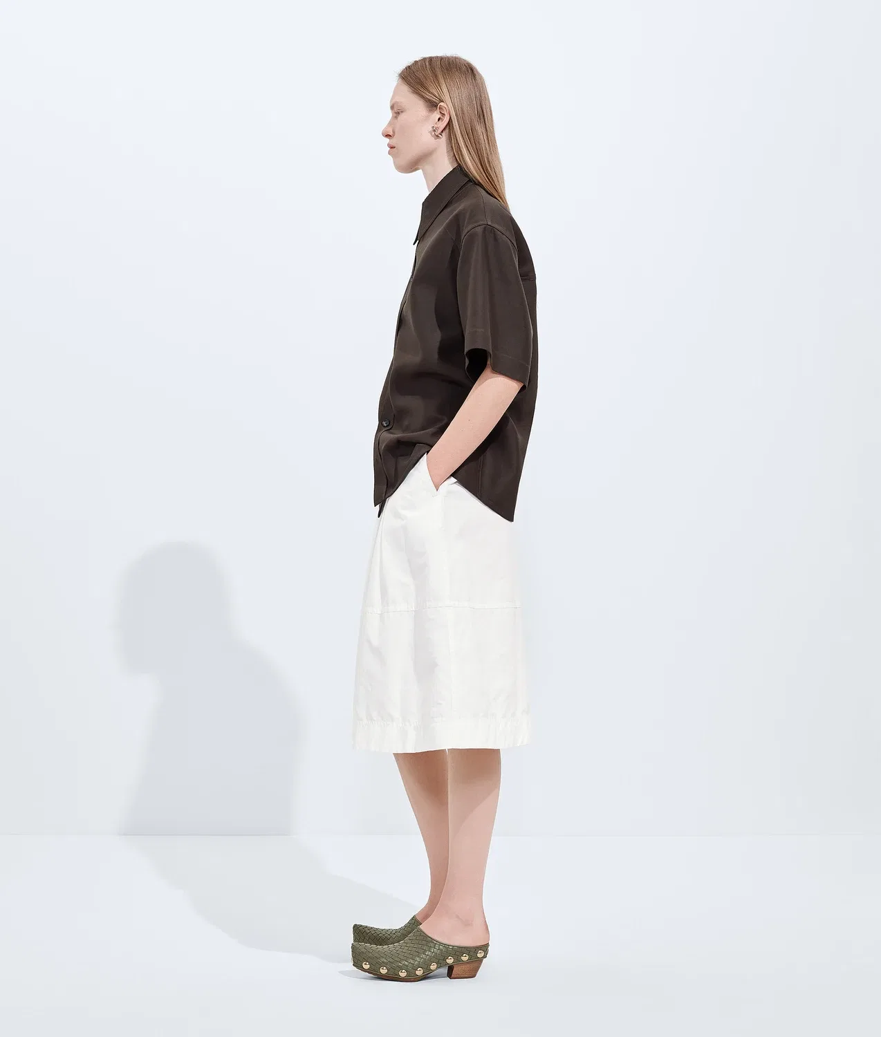 Кюлоты из плотного хлопкового твила BOTTEGA VENETA, белый — фото 2