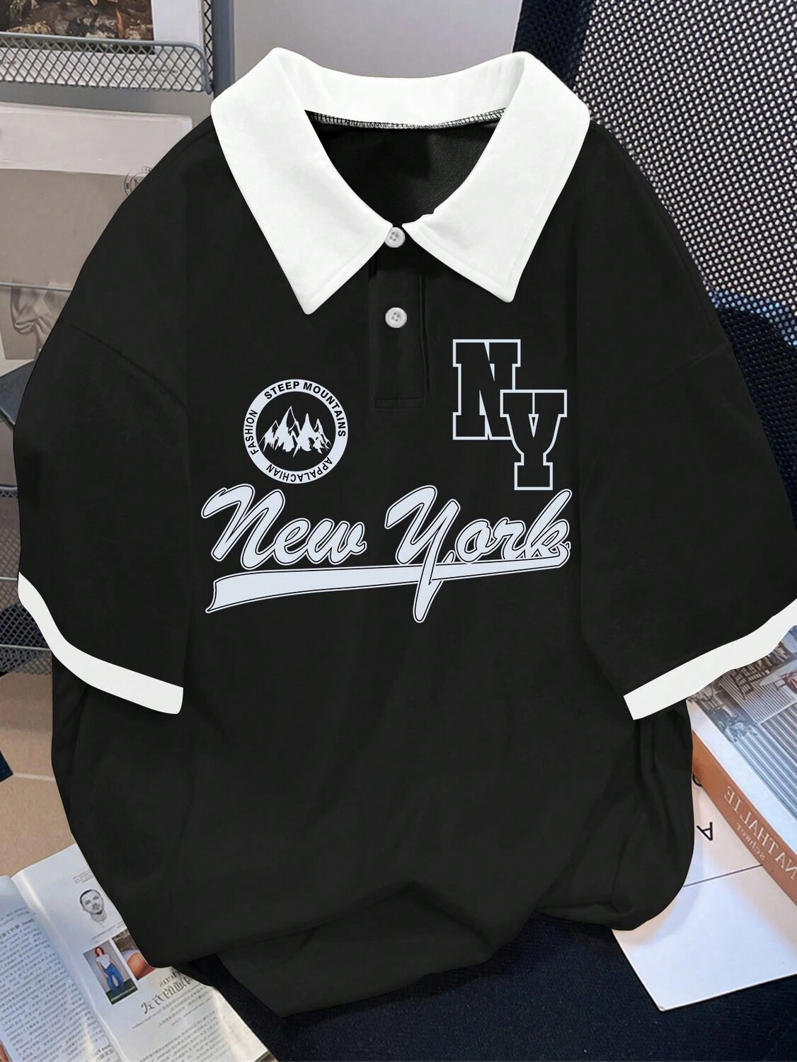 

Мужская рубашка-поло с короткими рукавами и современным цветным принтом Hypemode Manfinity, черно-белый