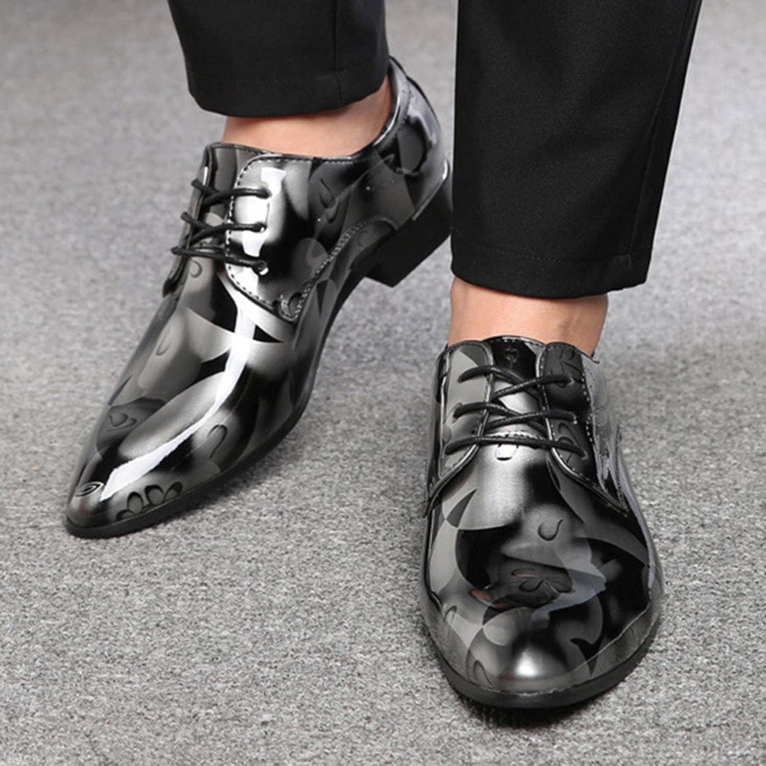 Мужские классические кожаные туфли Oxfords Hbeylia, закрытые с острым носком, шнуровка, формальные деловые туфли, модные Oxfords для смокинга с крыльями, современные туфли для мужчин, для работы в офисе и свадьбы, серый — фото 4