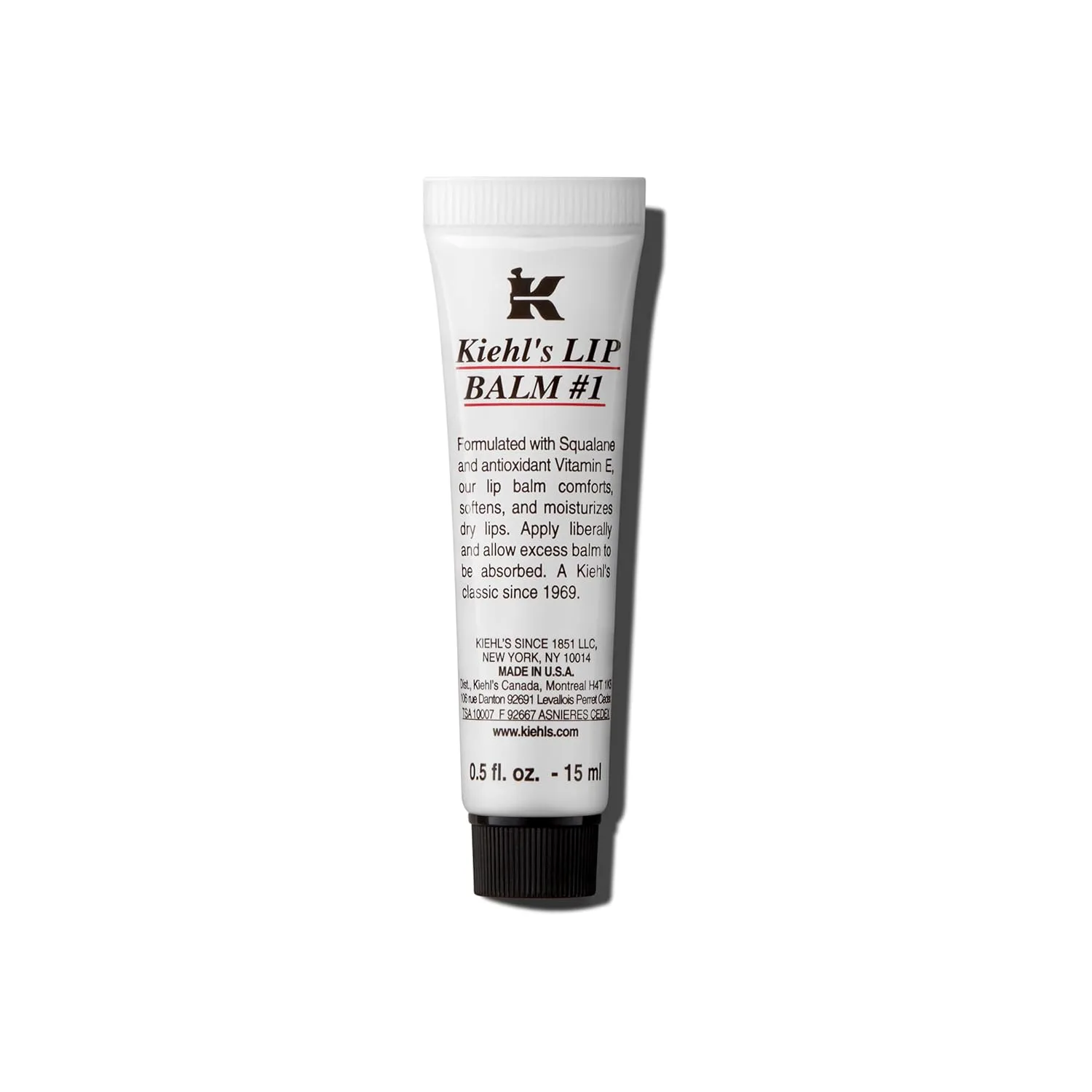 Kiehl's Бальзам для губ #1, увлажняющий прозрачный уход для сухих губ, с скваланом, алоэ вера и витамином E, без парабенов и отдушек, 15 мл