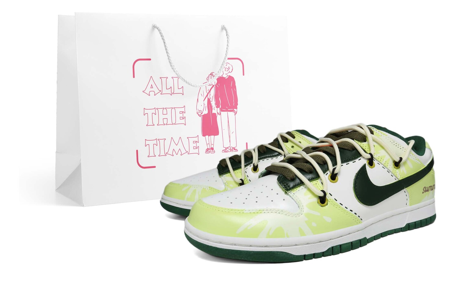 

Кроссовки Nike Dunk Skateboarding Shoes Men Low-top Greenish-white, желтый