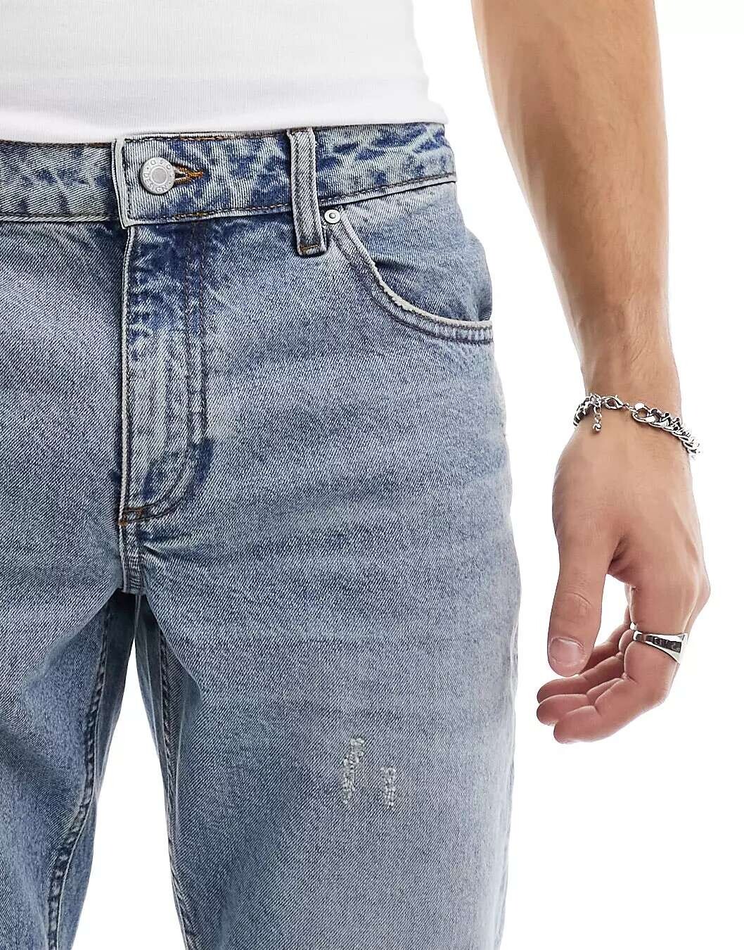 

Винтажные зауженные джинсы с потертостями ASOS синего оттенка
