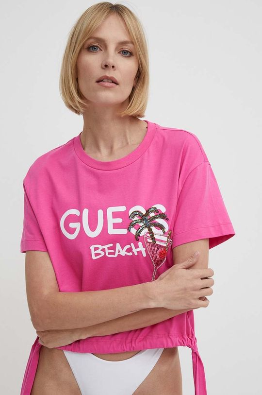 

Хлопковая пляжная футболка Guess, розовый