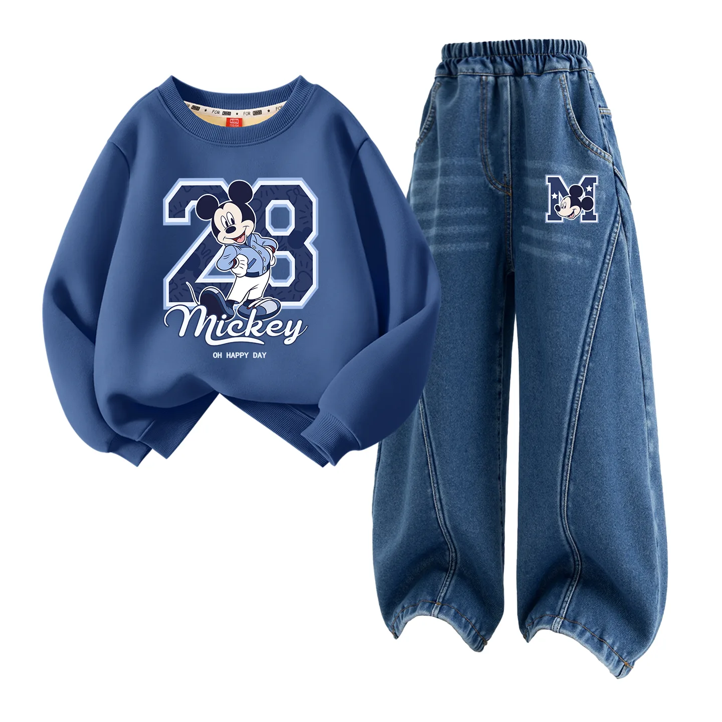 Детский спортивный костюм с круглым вырезом Disney, [Thickened and Fleece-Lined]Dark Indigo Blue+Dark Flight Denim Blue — фото 3