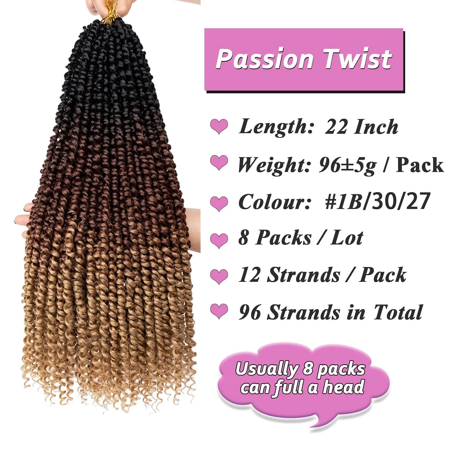 Искусственные волосы для плетения Passion Twist Crochet Hair 22 дюйма Samtress, #53 — фото 2