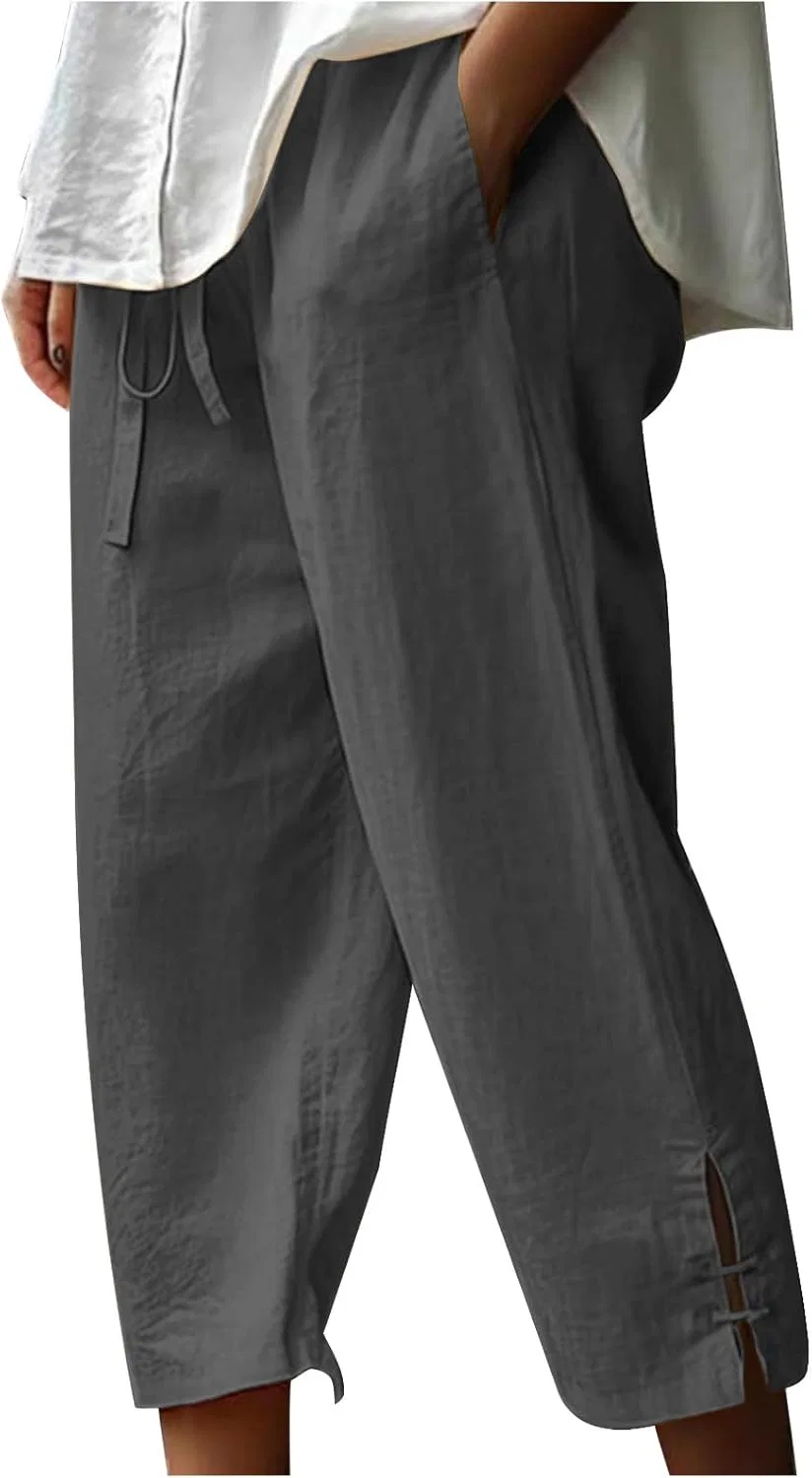 Капри для йоги женские, широкие с высокой талией, Dark Gray