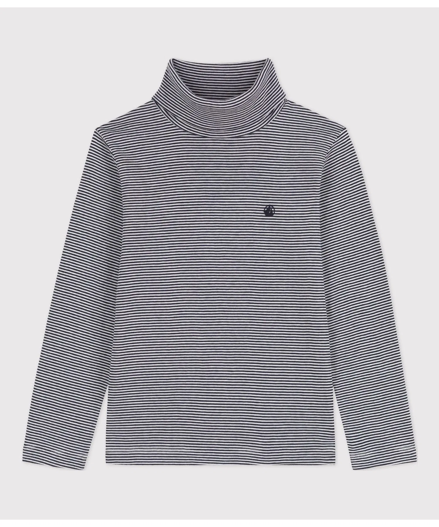 Детская футболка с длинным рукавом Petit Bateau в полоску, тёмно-синяя — фото 4