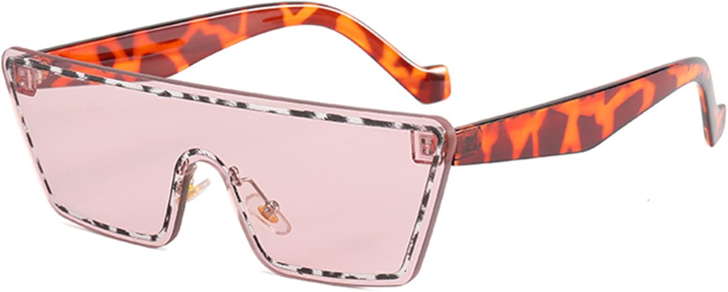 

Стильные цельные солнцезащитные очки bullabulling для женщин и мужчин, с плоской верхней частью, квадратной, полуободковой металлической оправой и защитой от УФ-излучения UV400, Leopard/Pink