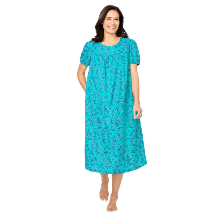 

Только для полных женщин Необходимые вещи с коротким принтом и сборками Домашний халат Only Neccessities, Waterfall paisley