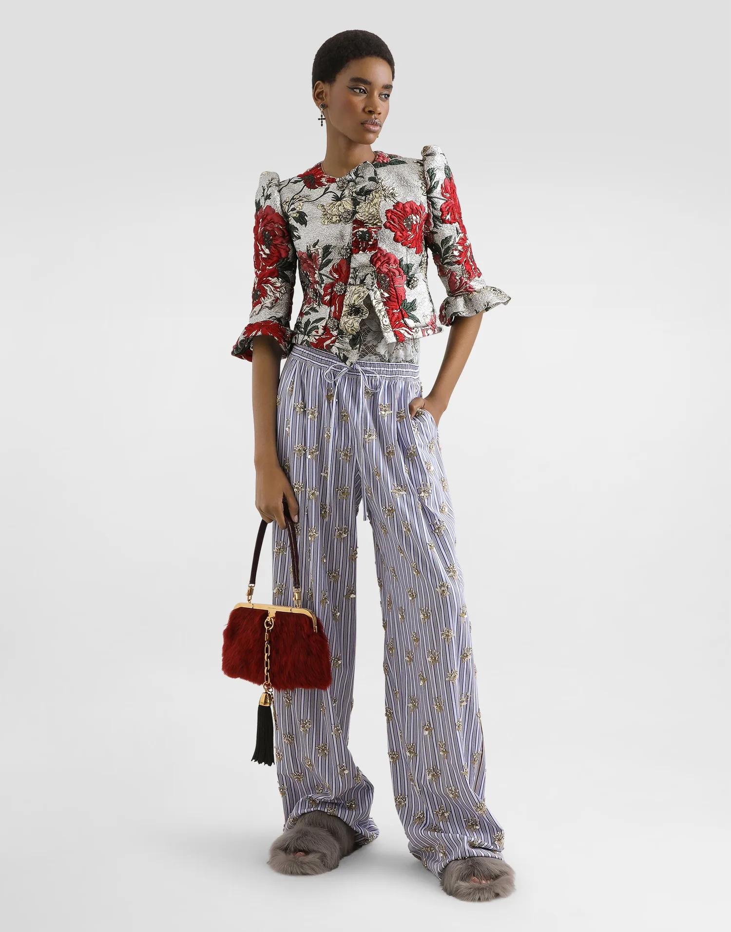 Однобортный цветочный жакет с оборками DOLCE & GABBANA, белый — фото 2