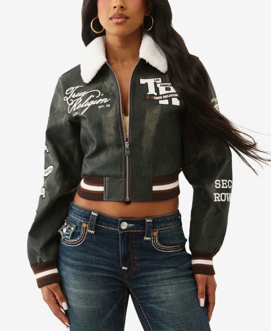 

Женская куртка-авиатор с воротником из искусственной овчины True Religion, Washed Brown