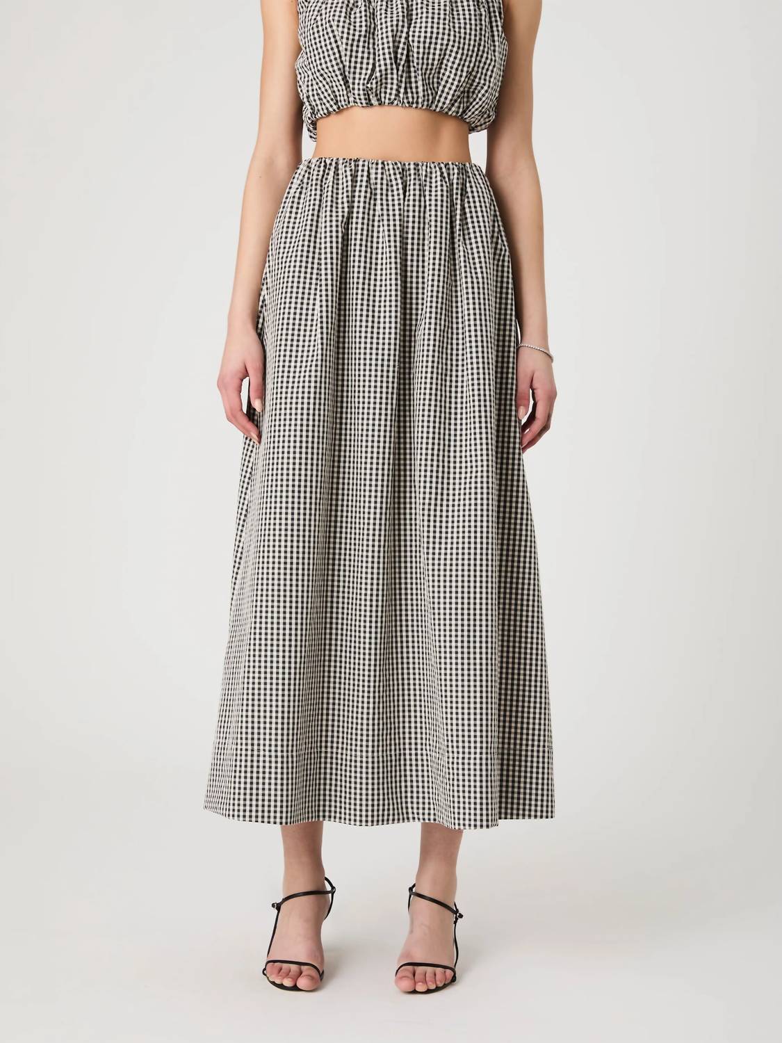 

Черная юбка миди в клетку с присборенной талией French Connection