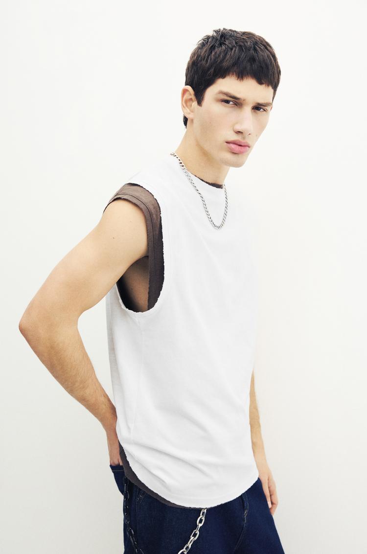 

Стираная футболка без рукавов Pull And Bear, белый