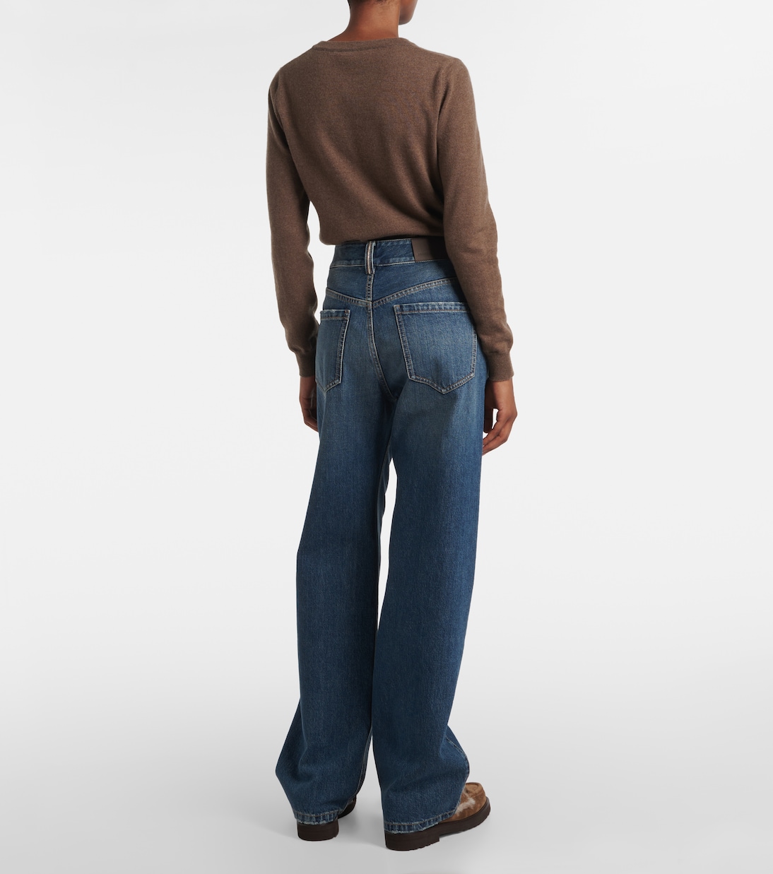 Джинсы Monili с высокой талией и широкими штанинами Brunello Cucinelli, Aged Blue Denim — фото 3