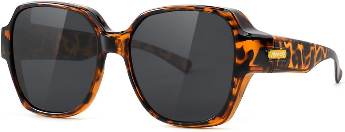 

Солнцезащитные очки Meeloog Over Glasses для женщин, поляризованные, стильные, увеличенного размера, надеваются поверх очков для вождения, MST0150, Tortoise Frame Black Lens