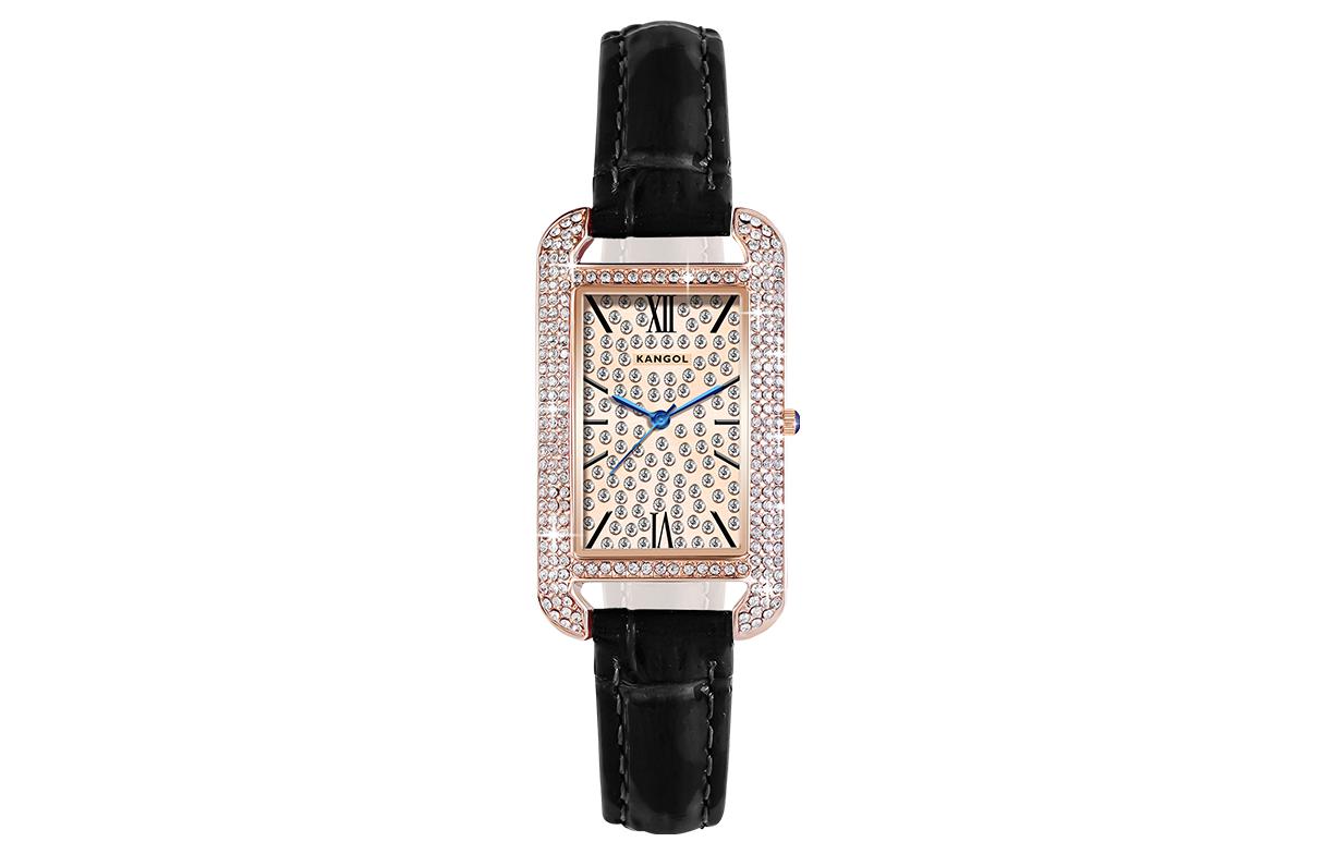 

Кварцевые часы на натуральной коже женские KANGOL с золотым циферблатом и красным ремешком в стиле богини с полной инкрустацией стразами