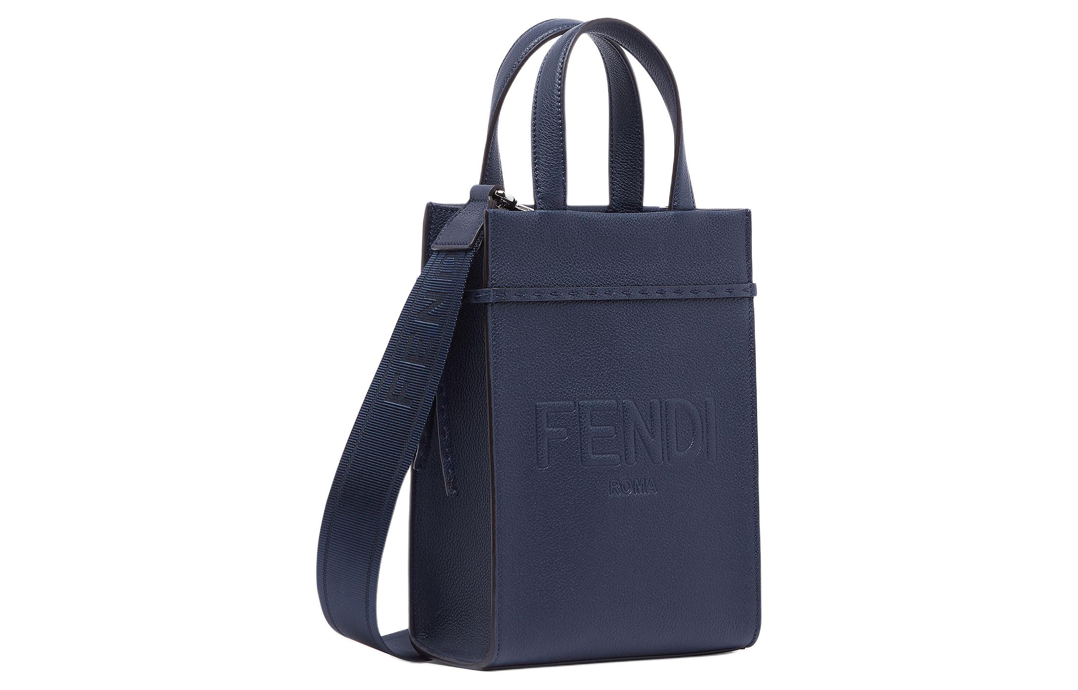 FENDI Кожаная сумка через плечо миниатюрная мужская темно-синяя — фото 2