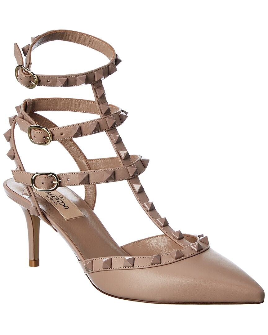 

Кожаные туфли Valentino Rockstud Caged 65 с ремешком на щиколотке, бежевый