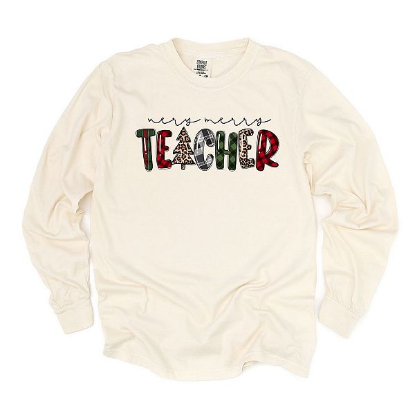 

Лонгслив Very merry teacher plaid garment dyed Simply Sage Market, Ivory