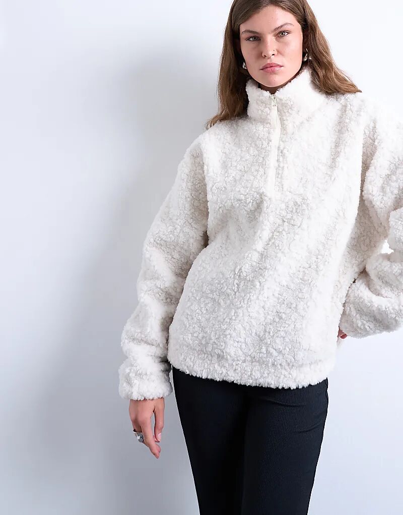 

Толстовка Topshop Borg с застежкой-молнией на четверть дюйма цвета экрю