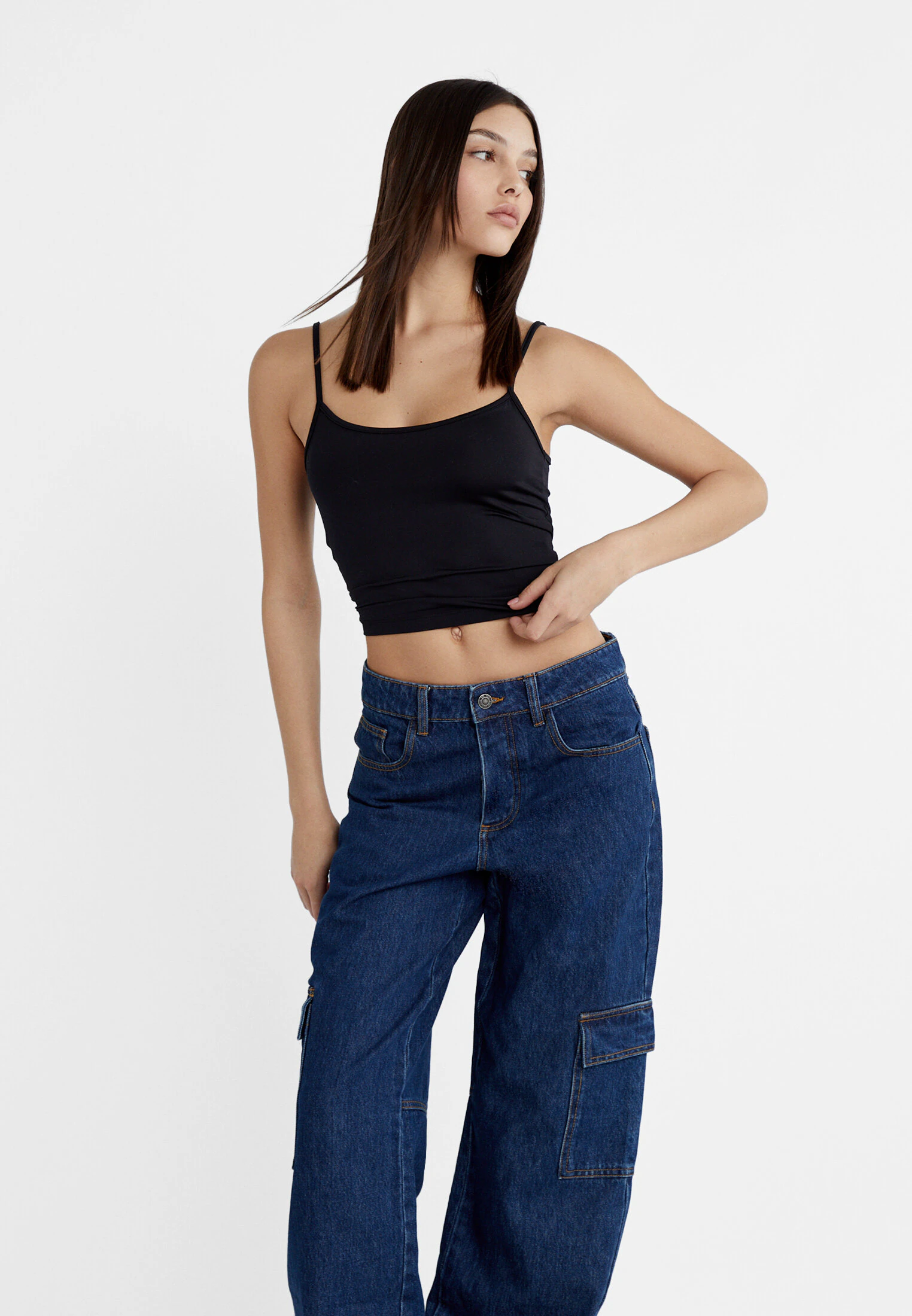 

Топ из полиамида с бретелями Stradivarius, черный