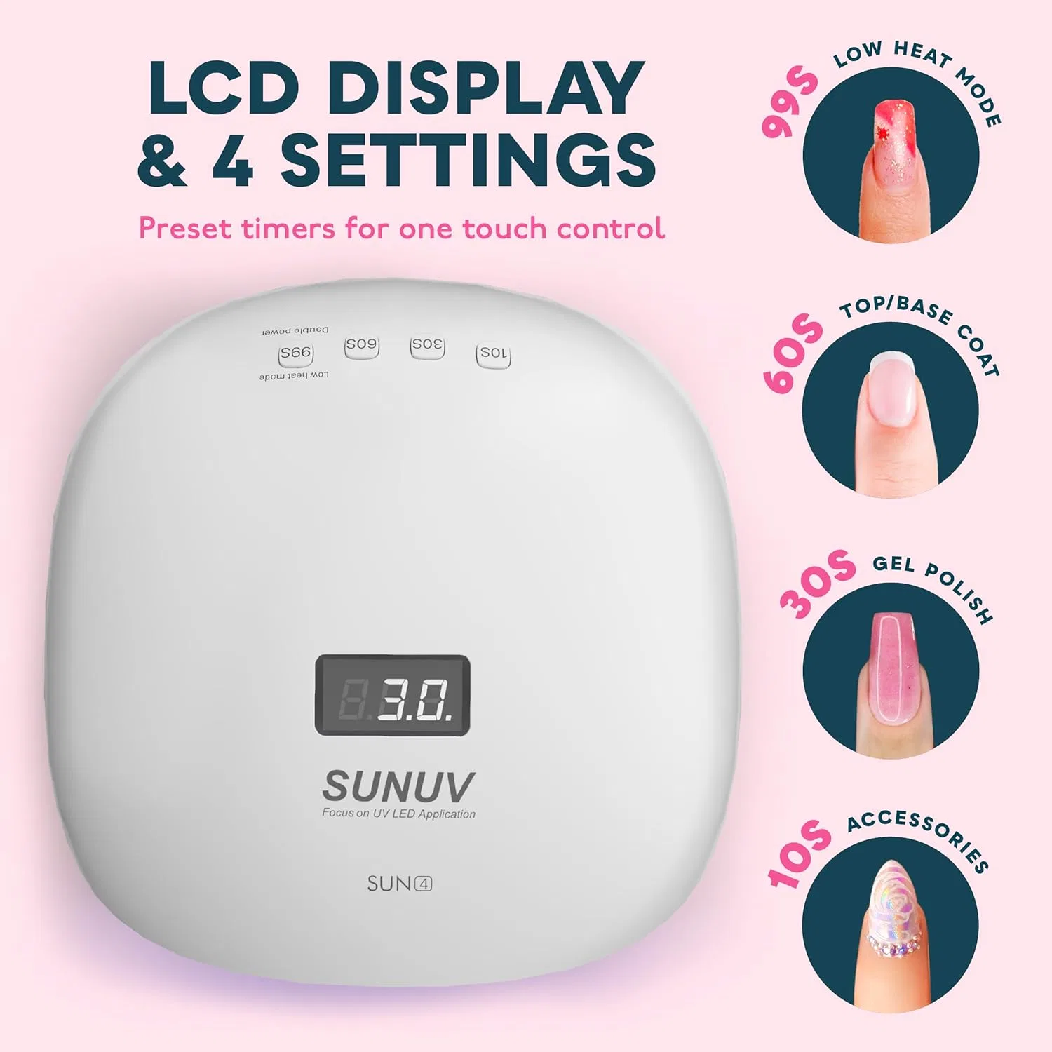 UV/LED лампа для гель-лака SunUV с 4 таймерами и LCD-дисплеем Sunuv, Black — фото 3