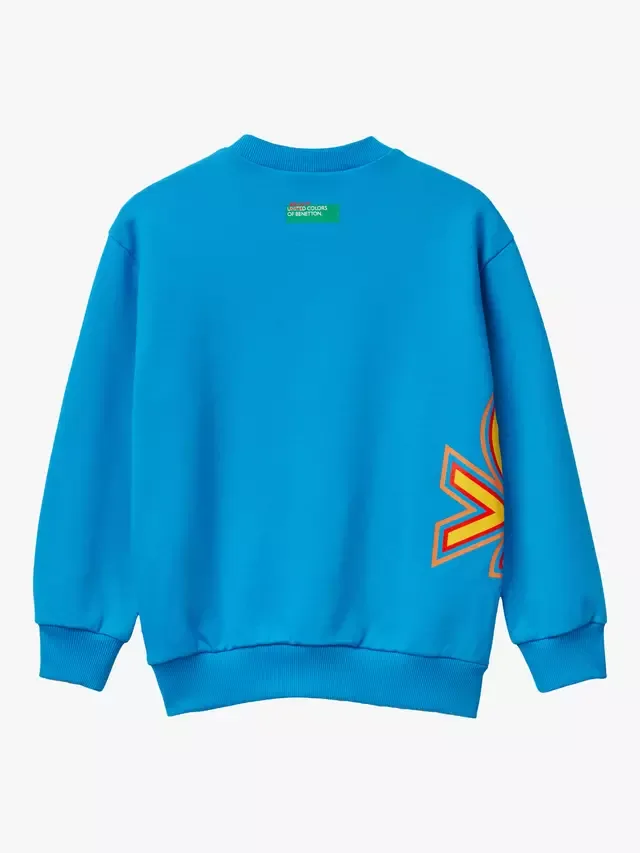 Детская хлопковая толстовка с круглым вырезом и логотипом, ярко-синяя Benetton — фото 2