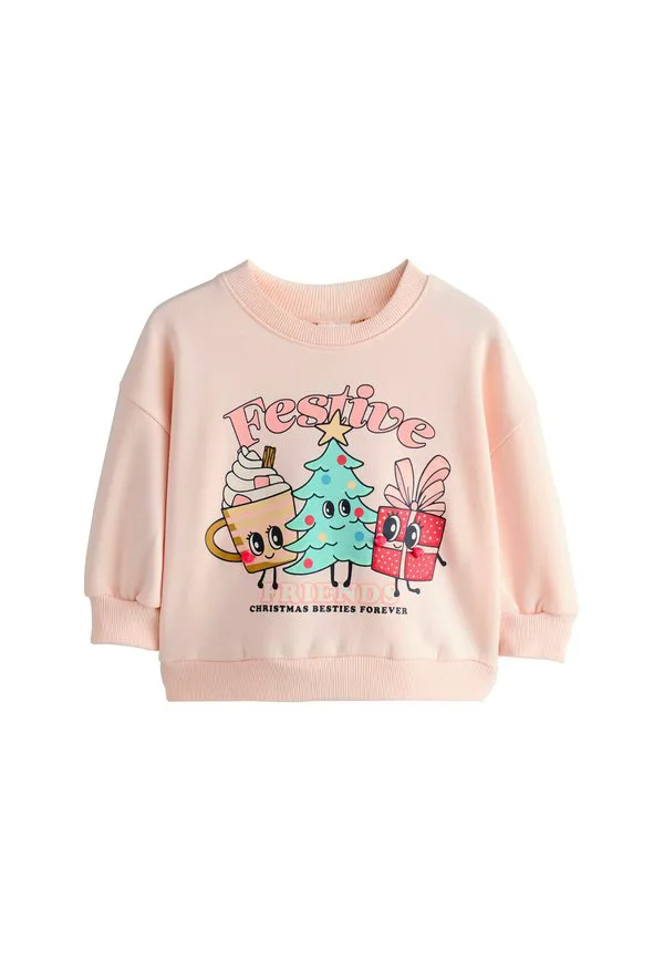 Толстовка с круглым вырезом Next, Light Pink Festive Friends Christmas — фото 3