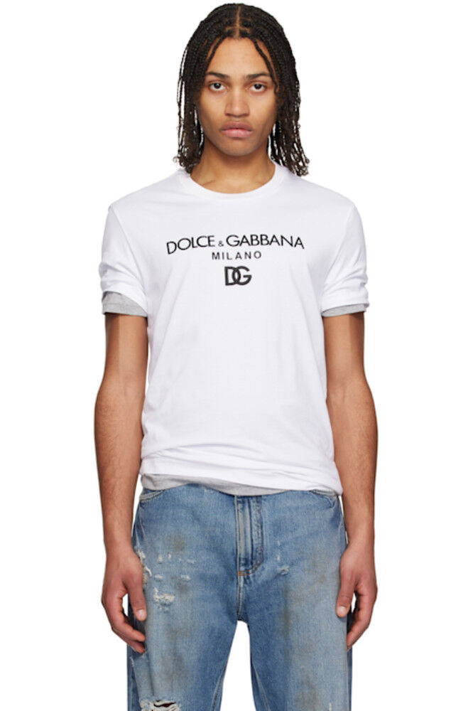

Белая хлопковая футболка с вышивкой «DG» Dolce&Gabbana