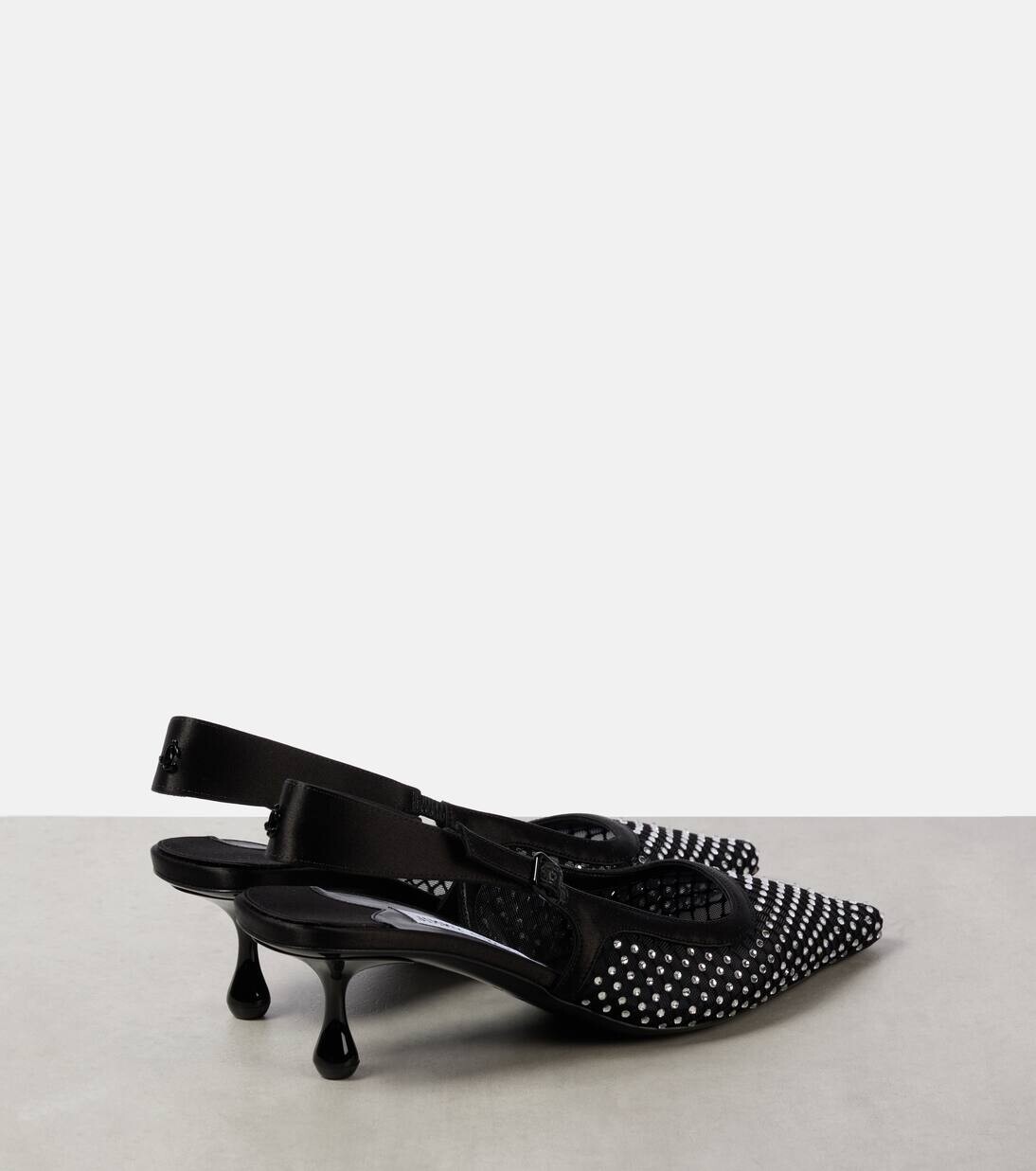 Туфли-лодочки Amel 50 из сетки и атласа с декором Jimmy Choo, цвет black/crystal — фото 2
