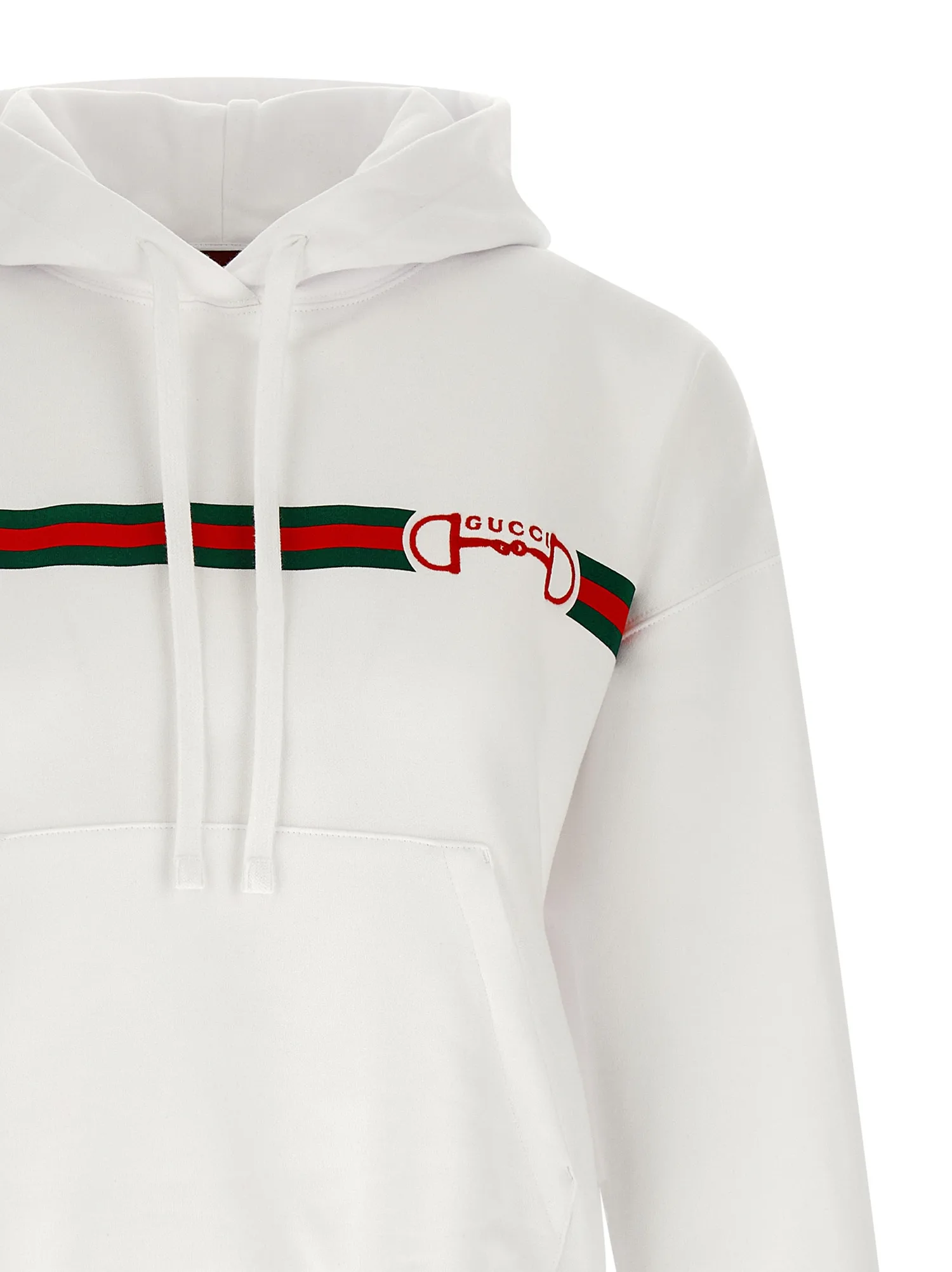 Худи Gucci с вышивкой Morsetto, с принтом Nastro Web, белый — фото 3