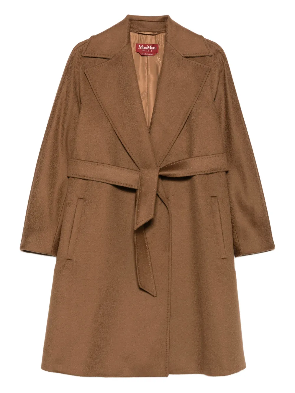 

Шерстяное однобортное пальто с поясом MAX MARA, коричневый