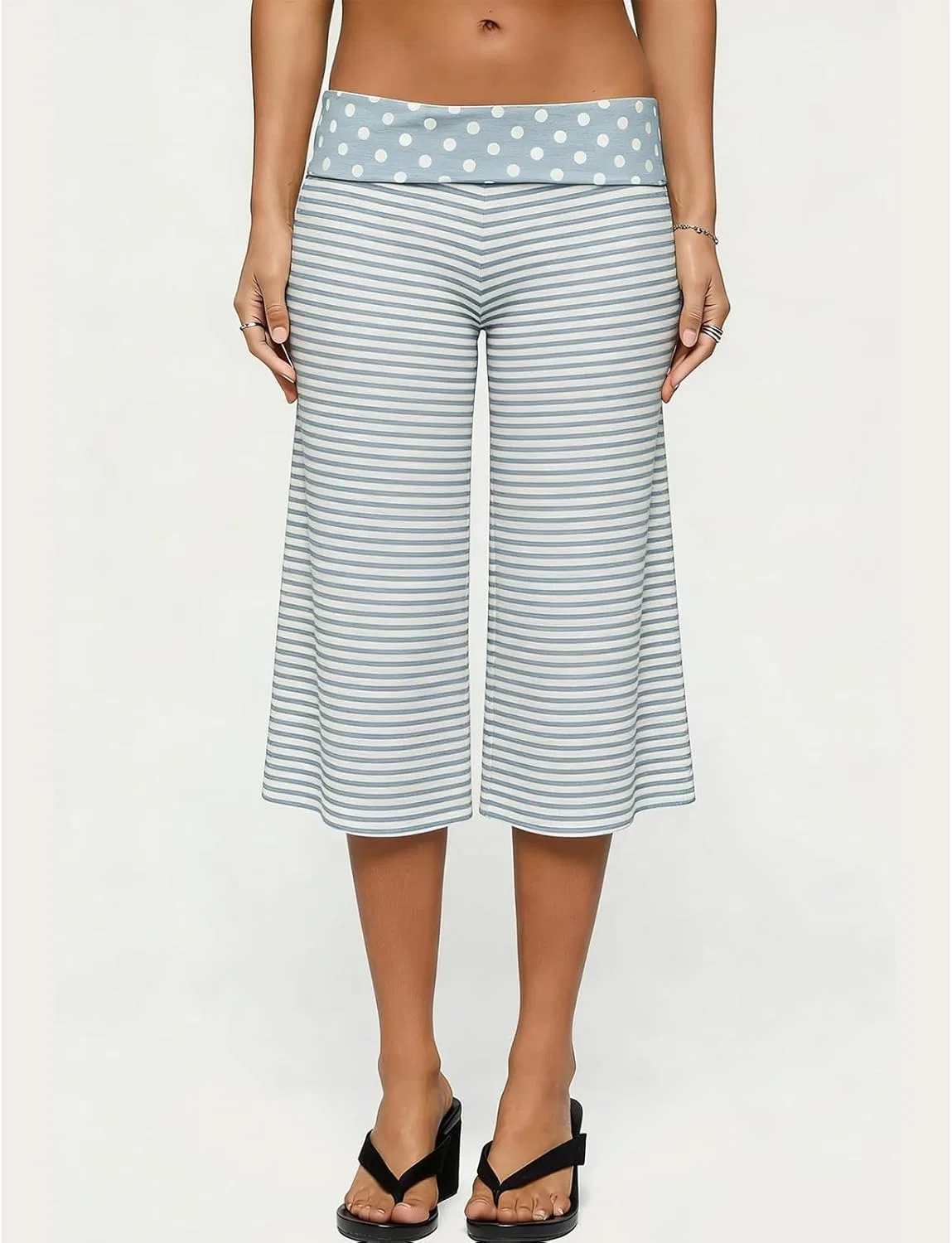 Капри для йоги с широкими штанинами, Low Rise Fold Over, Light Blue — фото 4
