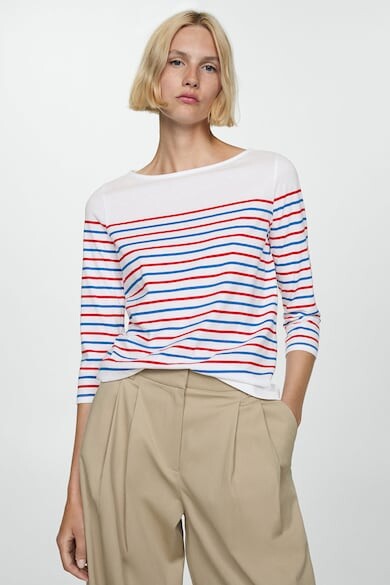 

Хлопковая блузка в парижскую полоску Mango, красный, белый, синий