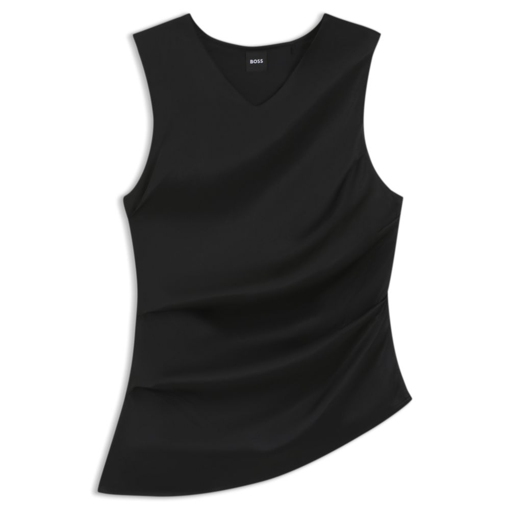 

Топ с асимметричным подолом и передней частью из эластичного шелка BOSS, черный