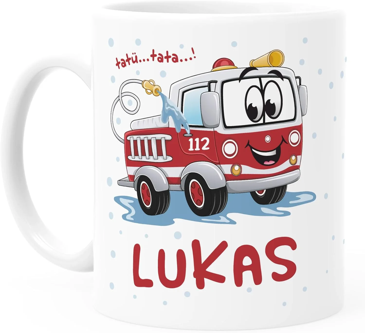 Детская кружка пластиковая с рисунком пожарной машины и именем White Plastic Mug SpecialMe — фото 2