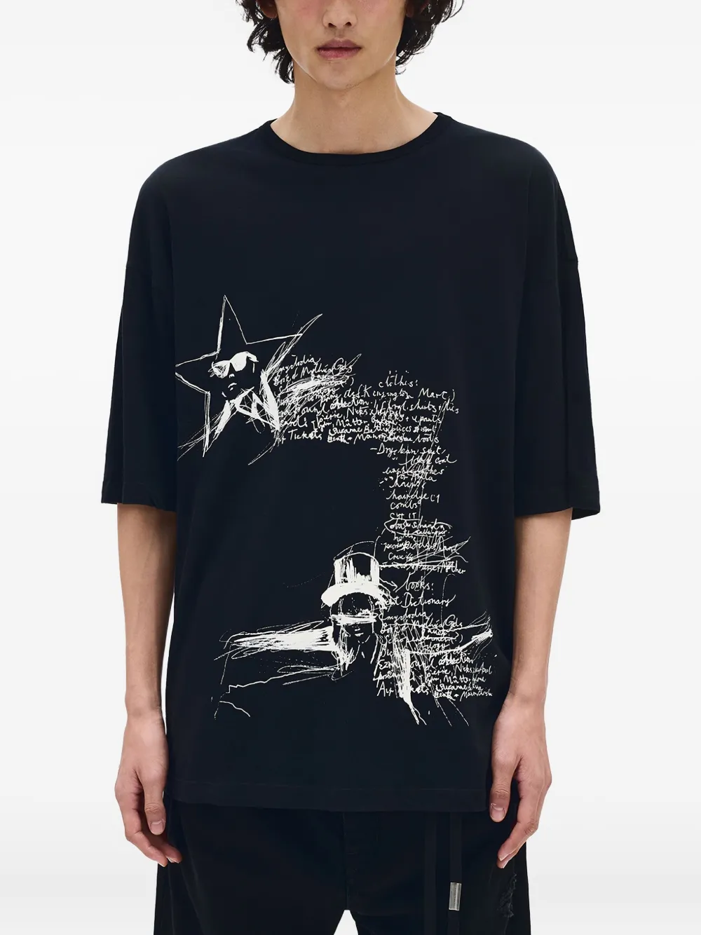 

Футболка с принтом в стиле скетчбука Ann Demeulemeester, черный