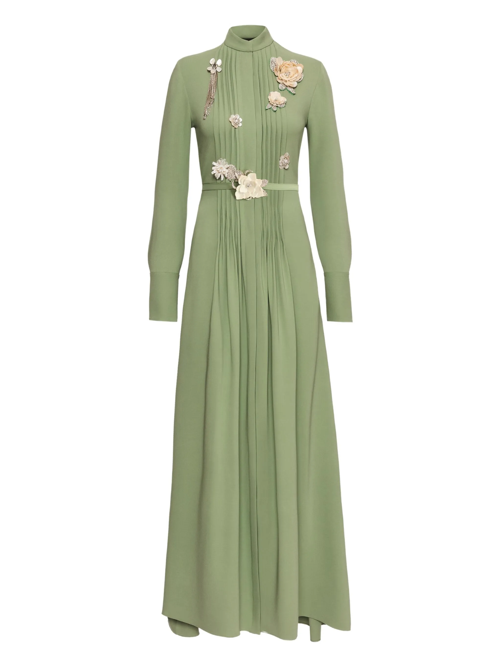 

Платье с длинными рукавами и брошью Oscar De La Renta, зеленый