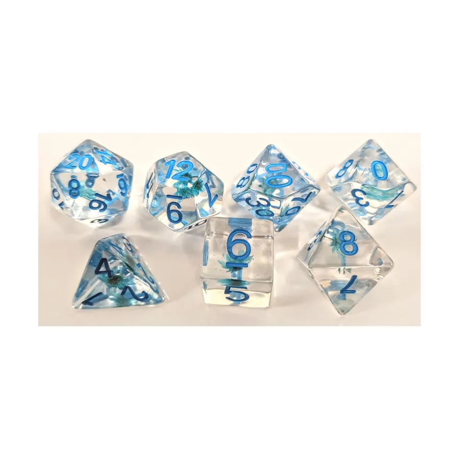 

Поликомплект полупрозрачного синего цветка с синим (7), Acrylic-Resin Dice - Infused