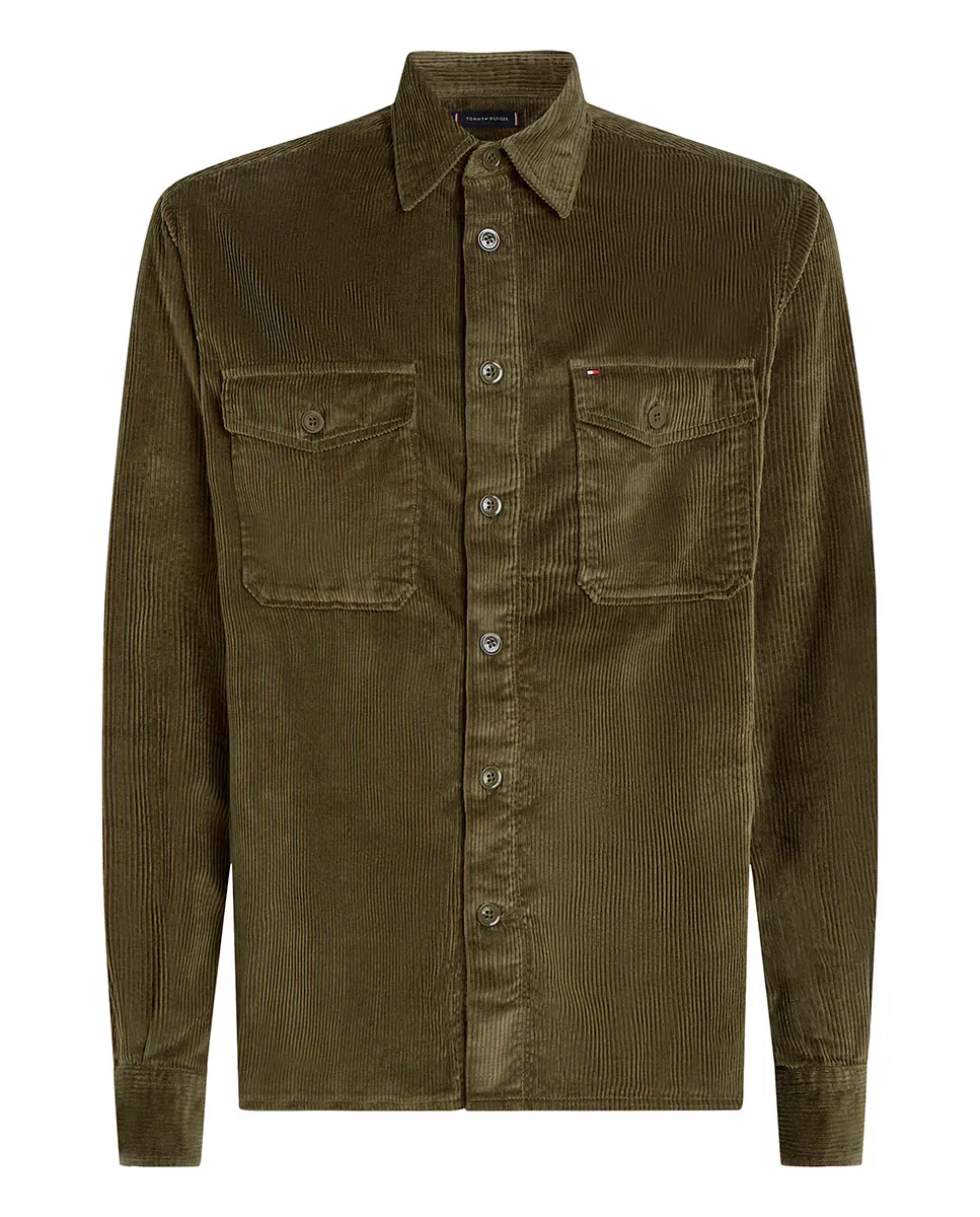 

Мужская однотонная вельветовая рубашка Tommy Hilfiger, цвет Verde Militar