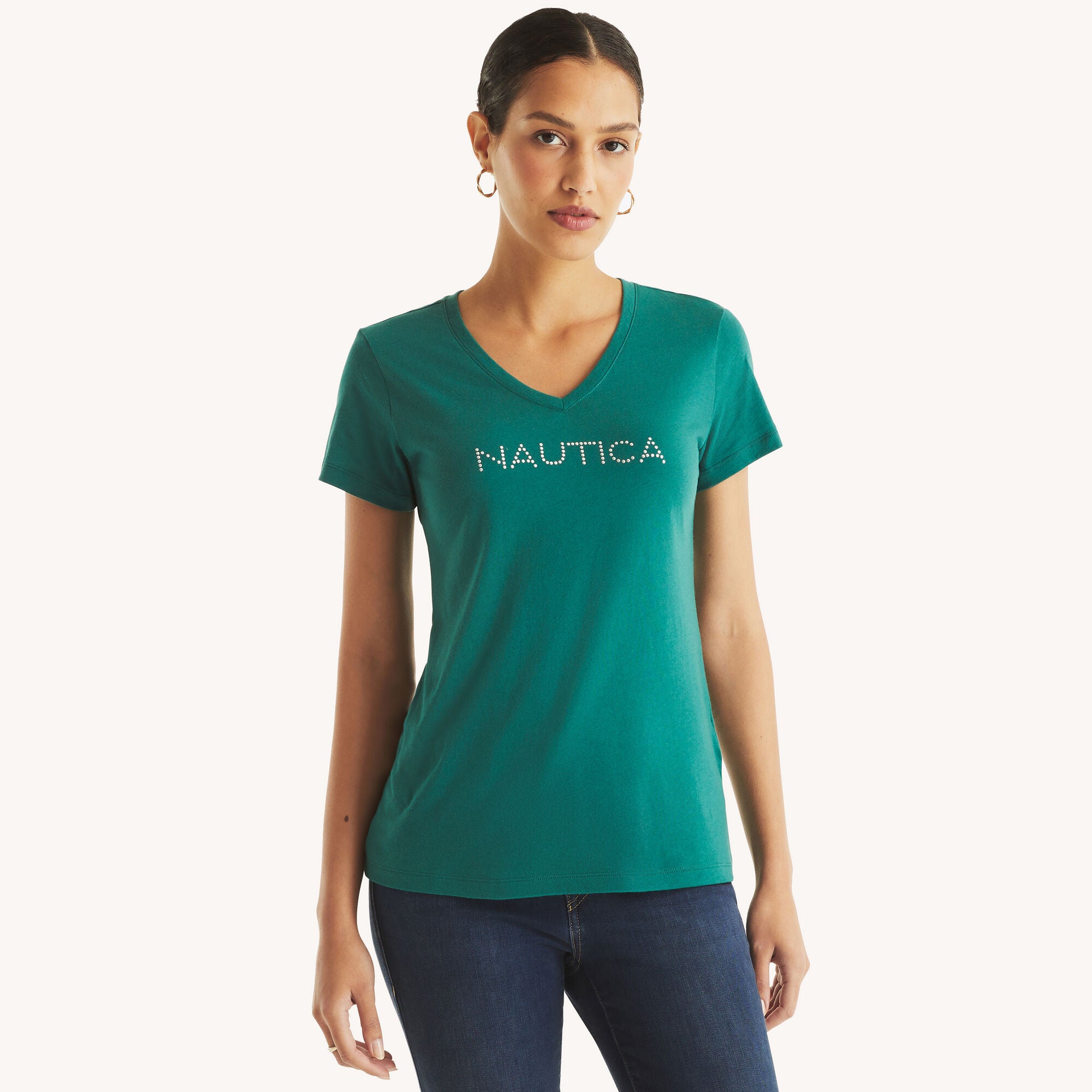 

Женская футболка Nautica с V-образным вырезом, цвет bayberry green