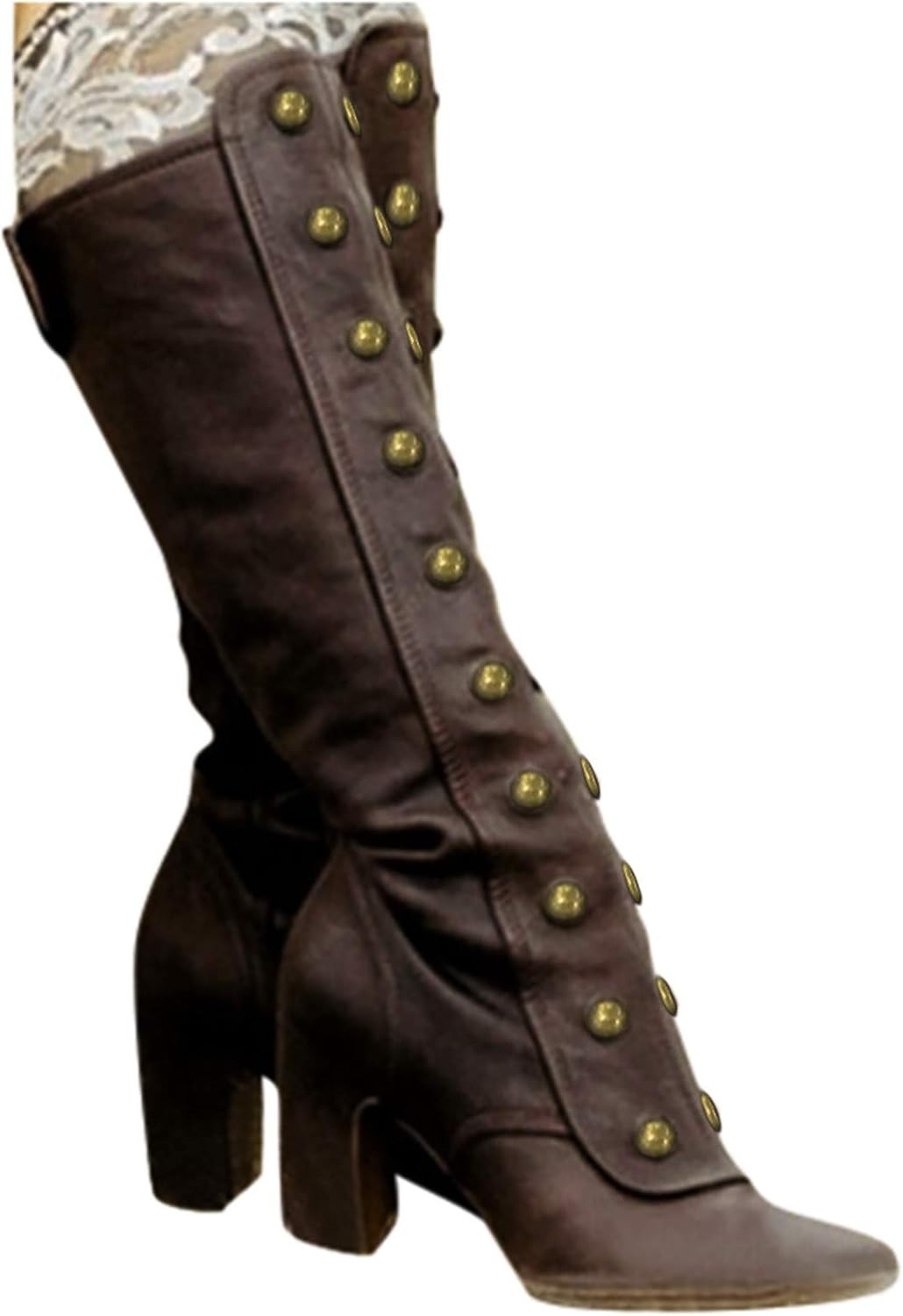 

Женские сапоги Hbeylia Rivet Goth до колена, модные панк-готические с заклепками, на массивном высоком каблуке, праздничные туфли-сапоги, высокие сапоги для зимнего образа Лолиты, для невесты, свадьбы, Хэллоуина и рождественской вечеринки, корич...