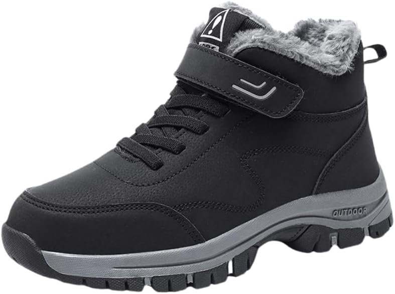 

Зимние мужские ботинки большого размера - утепленные спортивные сапоги до середины голени с нескользящей подошвой Hoalox, черный