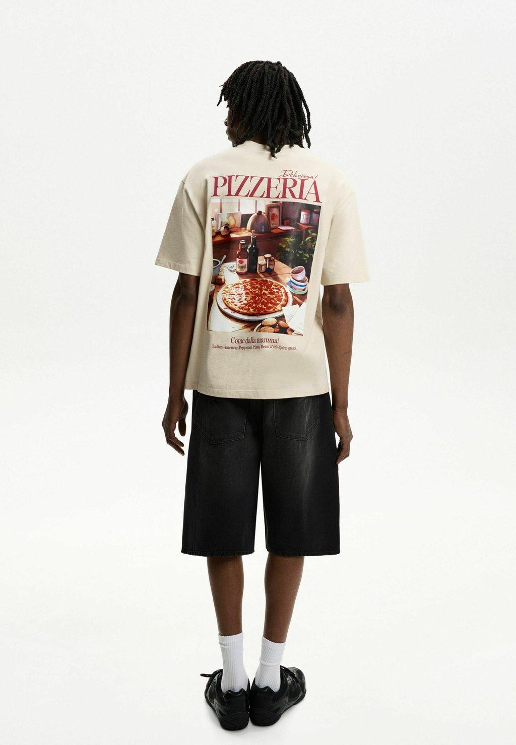 

Футболка с принтом SHORT SLEEVE Bershka, коричневый