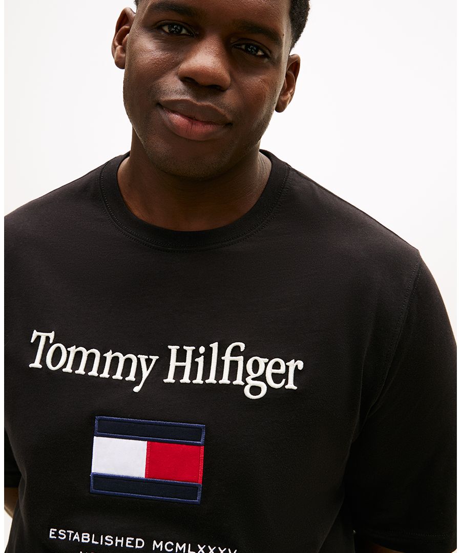 Мужская футболка больших размеров с вышитым флагом Tommy Hilfiger, Black — фото 3
