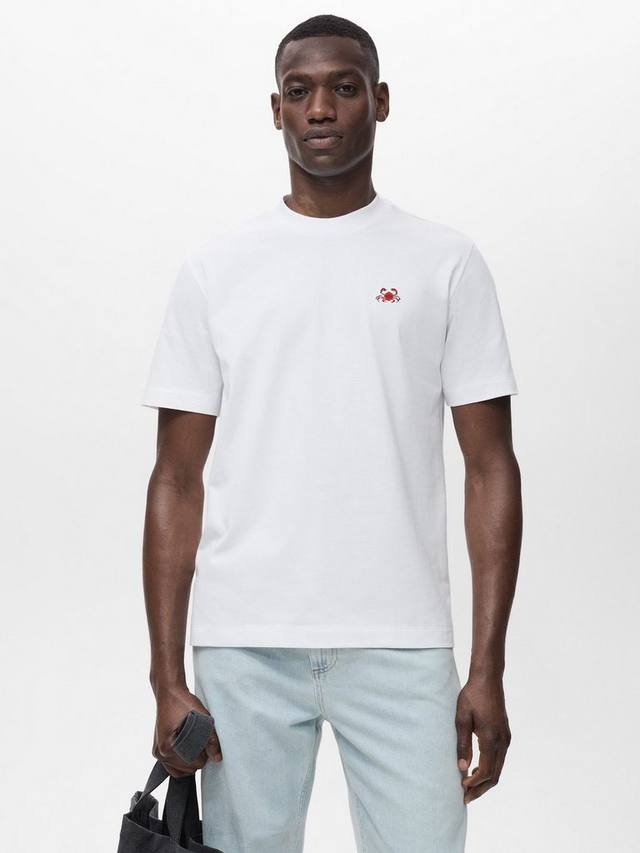 

Хлопковая футболка Regular Fit с коротким рукавом и вышивкой краба Mango, White